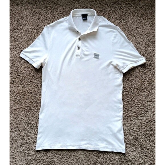 Hugo Boss Other - Hugo Boss Polo Shirt Men's Size Large Slime Fit Square Front Patch White Shirt